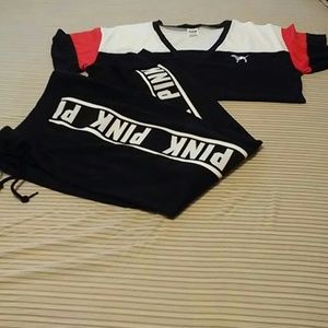 Pink VS skinny joggers and legging tee tshirt L